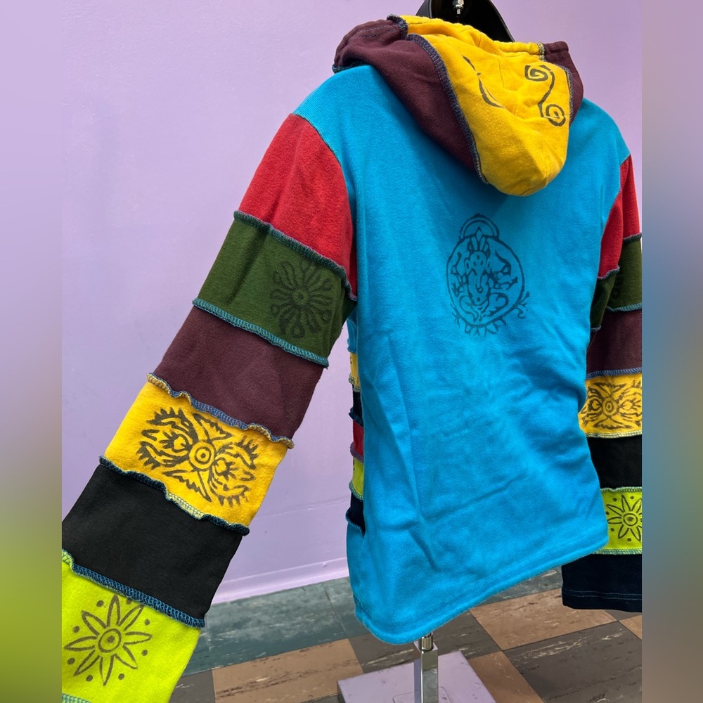 Ganesha Patchwork Hand Painted Zip Up Hoodie From… - image 4